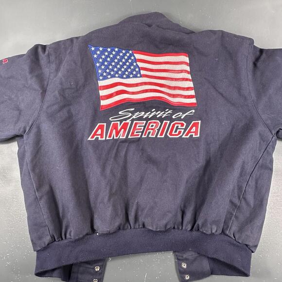 VTG Spirt Of America Jacket Mens 2XL Navy Blue Bomber Embroidered Flag Trump USA - Picture 2 of 11